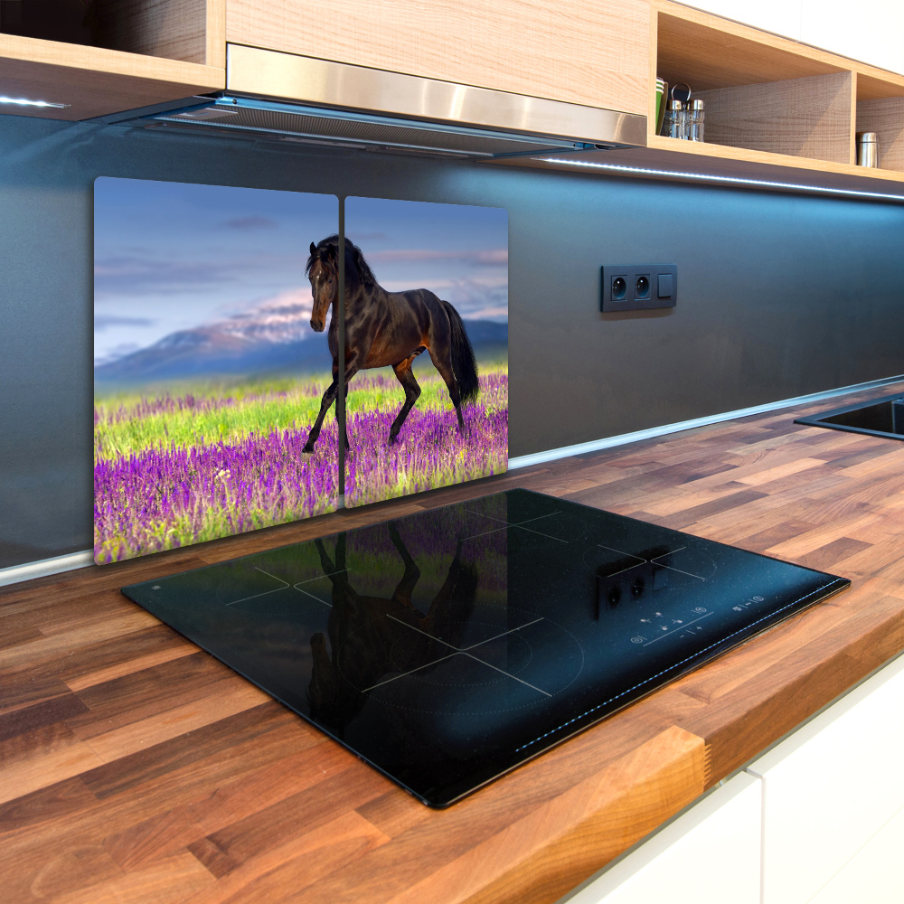 Deska kuchenna szklana Koń na polu lawendy