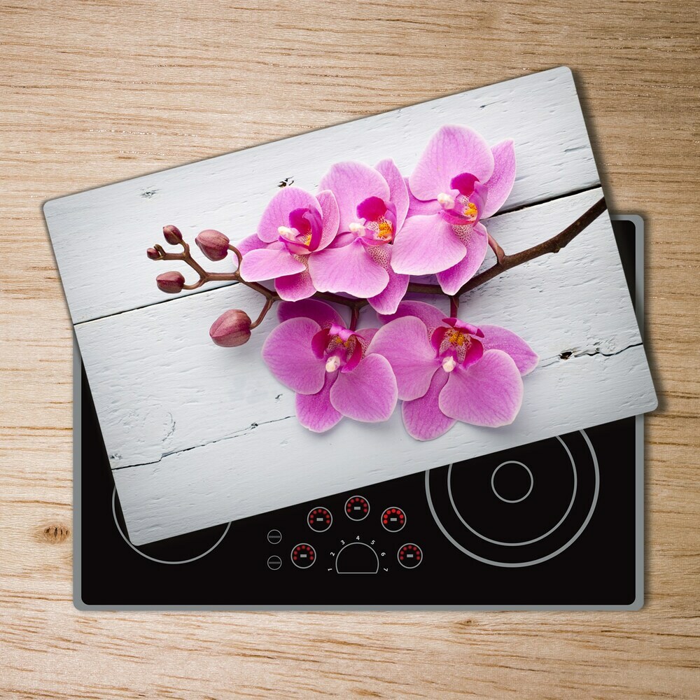 Deska do krojenia szklana Orchidea na drewnie