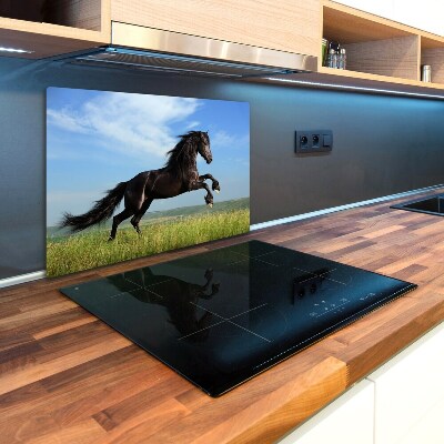 Deska kuchenna szklana Czarny koń na łące