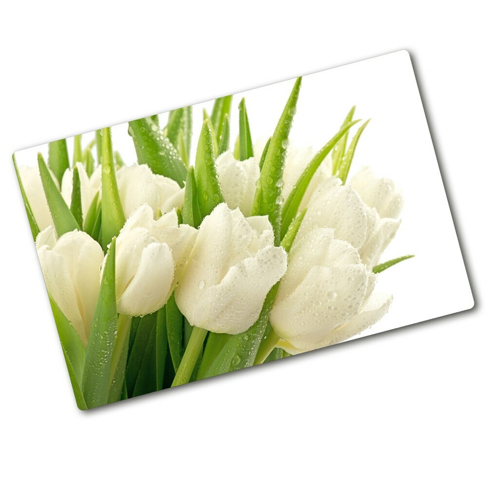 Deska do krojenia szklana Białe tulipany
