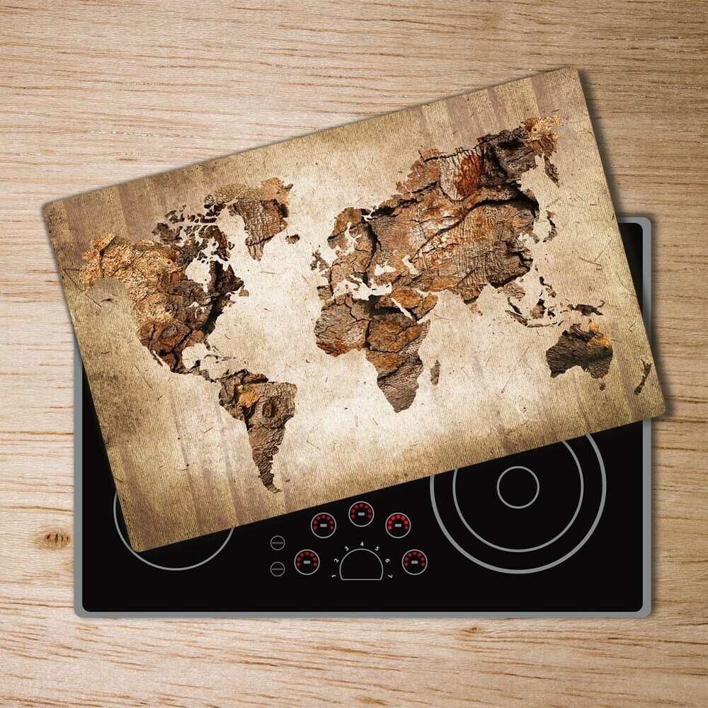 Deska kuchenna szklana Mapa świata drewno