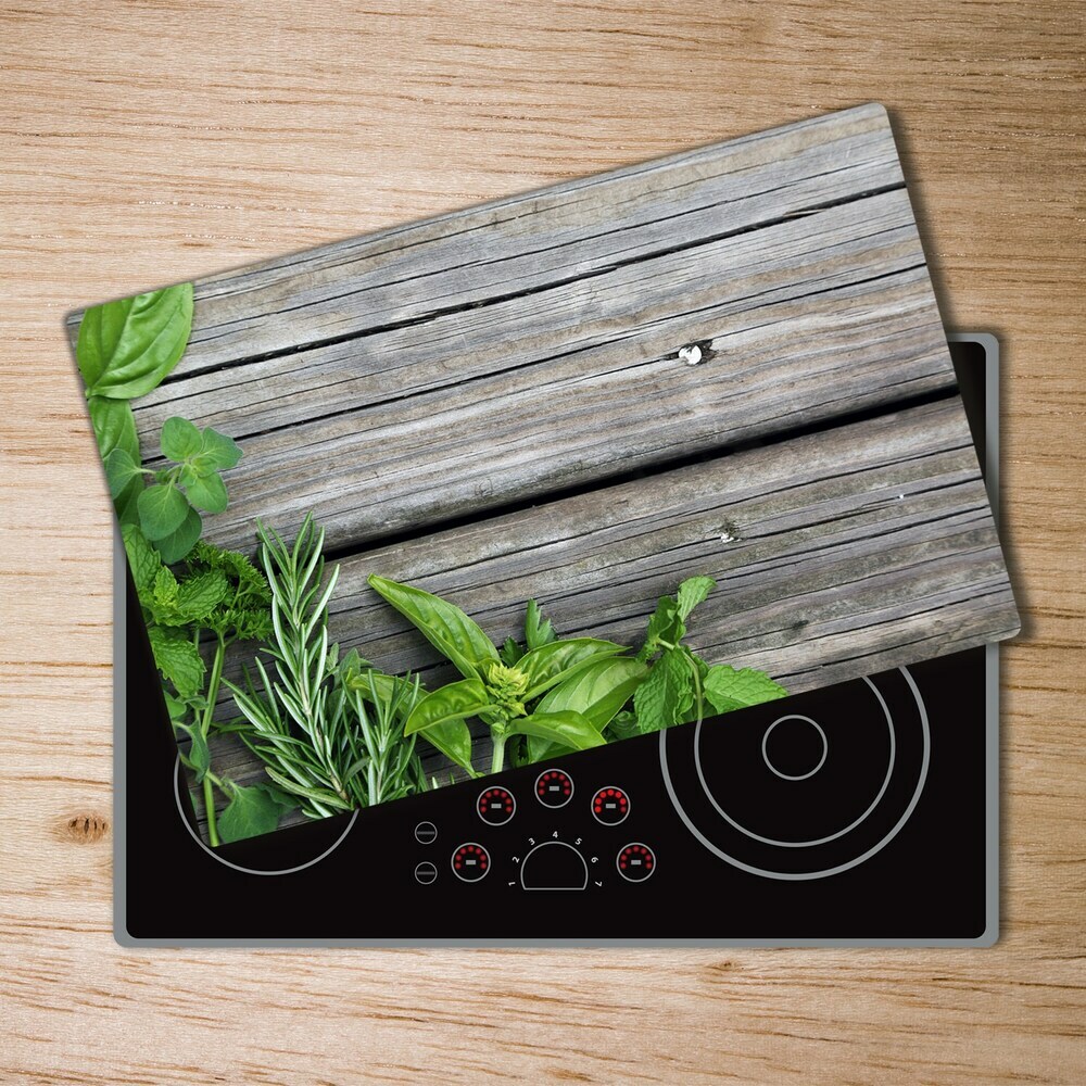 Deska kuchenna szklana Drewniane tło zioła