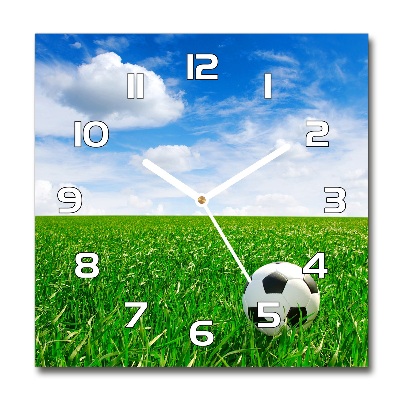 Zegar szklany kwadratowy Piłka nożna na łące