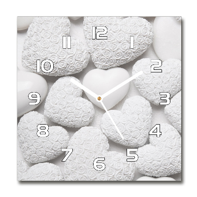 Zegar szklany kwadratowy Białe tło serca