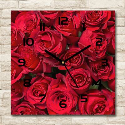 Zegar szklany kwadratowy Czerwone róże