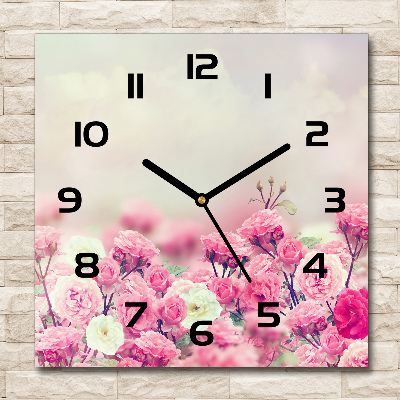 Zegar szklany kwadratowy Kwiaty dzikiej róży