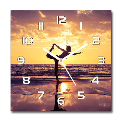 Zegar szklany kwadratowy Joga na plaży