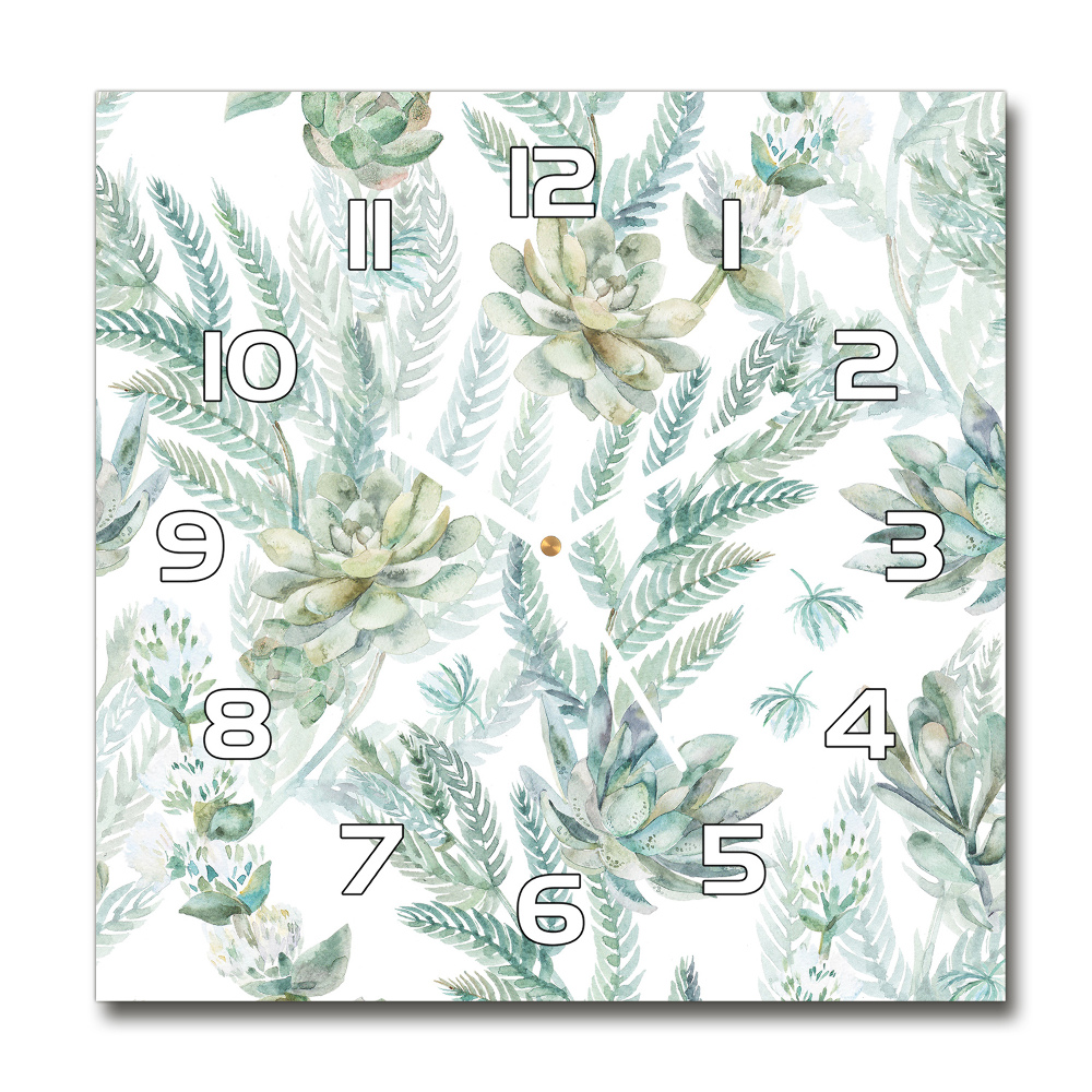 Zegar szklany kwadratowy Kwiaty i liście