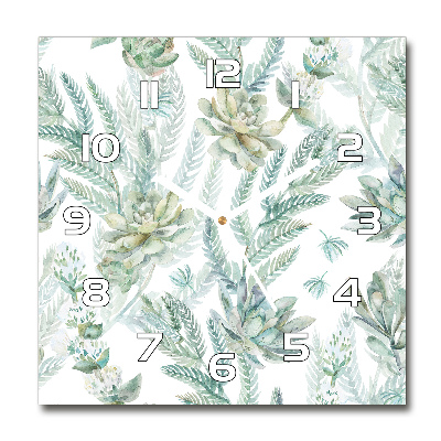 Zegar szklany kwadratowy Kwiaty i liście