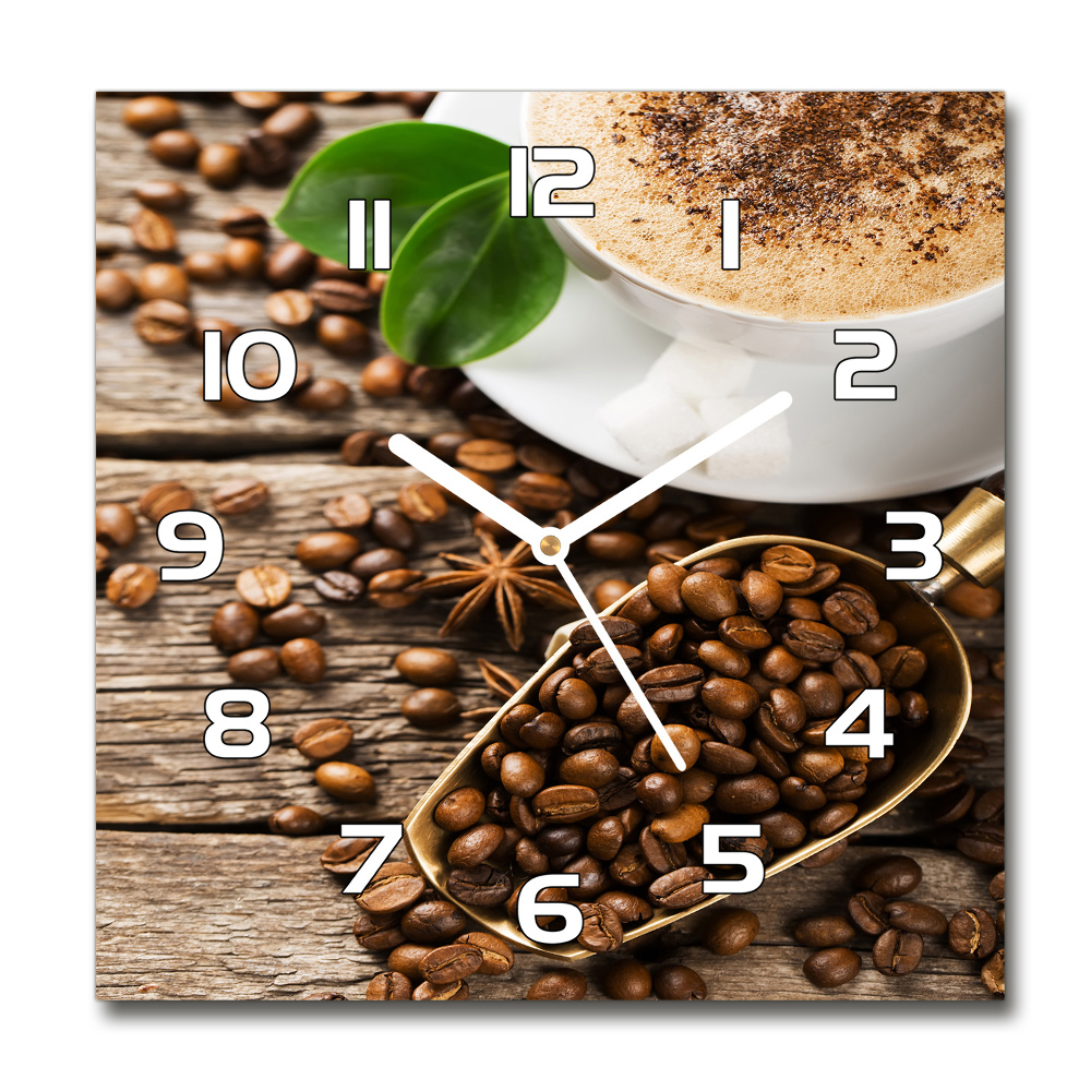 Zegar ścienny szklany kwadratowy Kawa