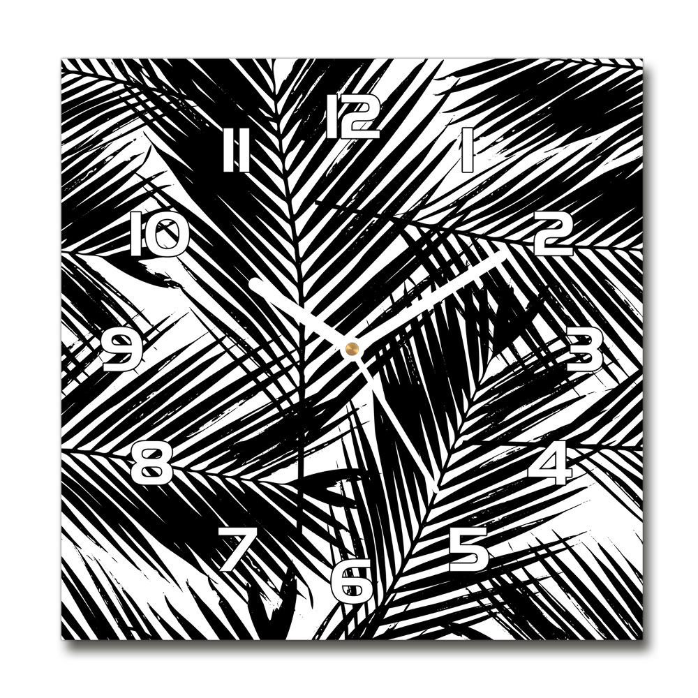 Zegar szklany kwadratowy Liście palmy