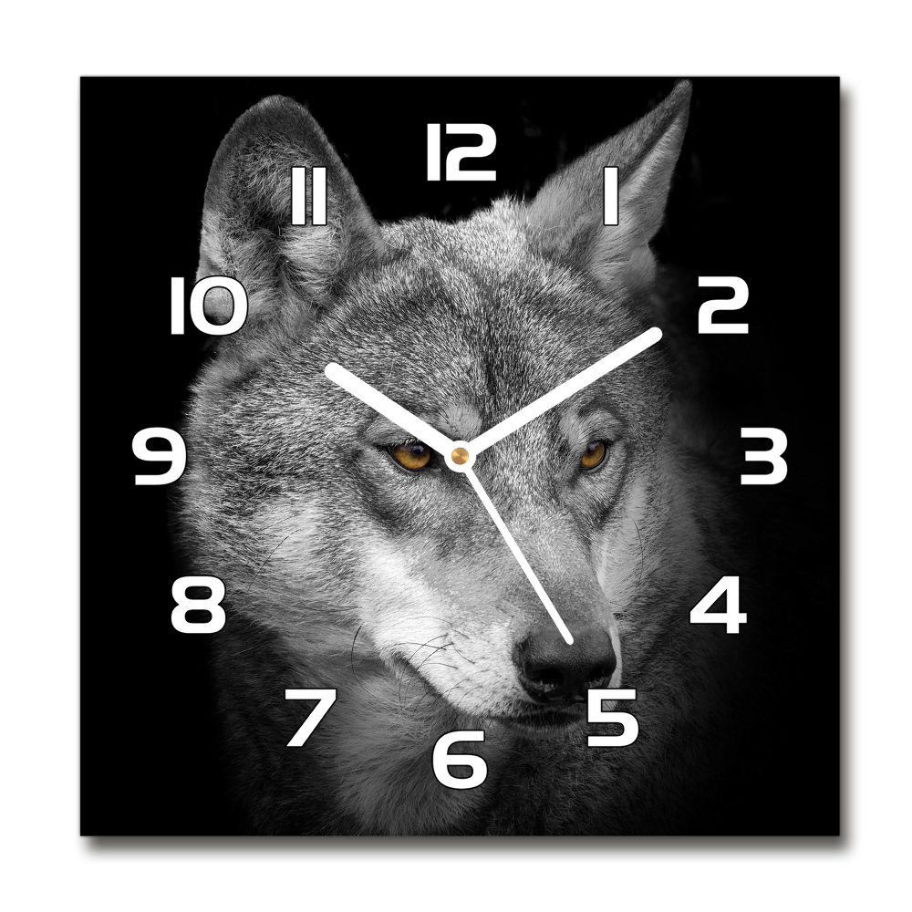 Zegar ścienny szklany kwadratowy Wilk