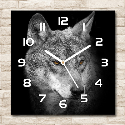 Zegar ścienny szklany kwadratowy Wilk