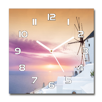Zegar szklany kwadratowy Santorini Grecja