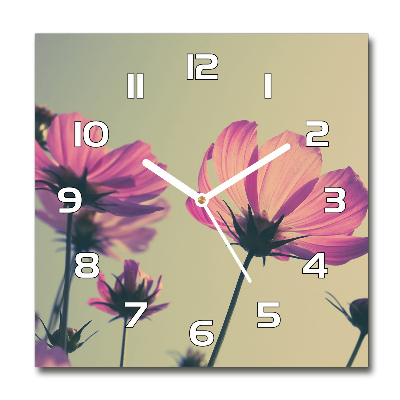 Zegar szklany kwadratowy Różowe kwiaty