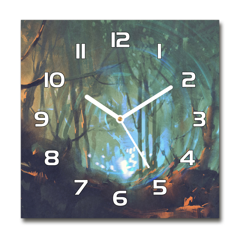 Zegar szklany kwadratowy Mistyczny las