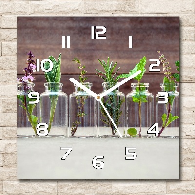 Zegar szklany kwadratowy Rośliny w słoikach