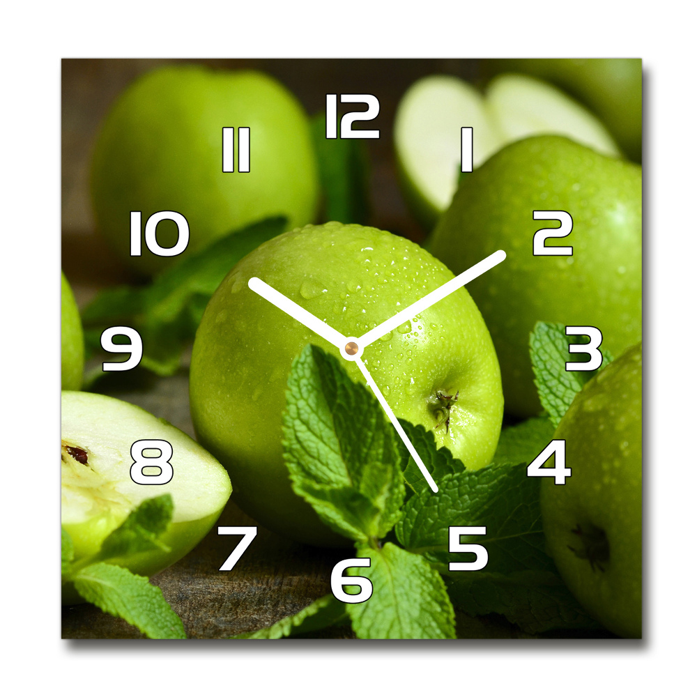 Zegar szklany kwadratowy Zielone jabłka