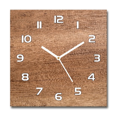 Zegar szklany kwadratowy Drewniane tło