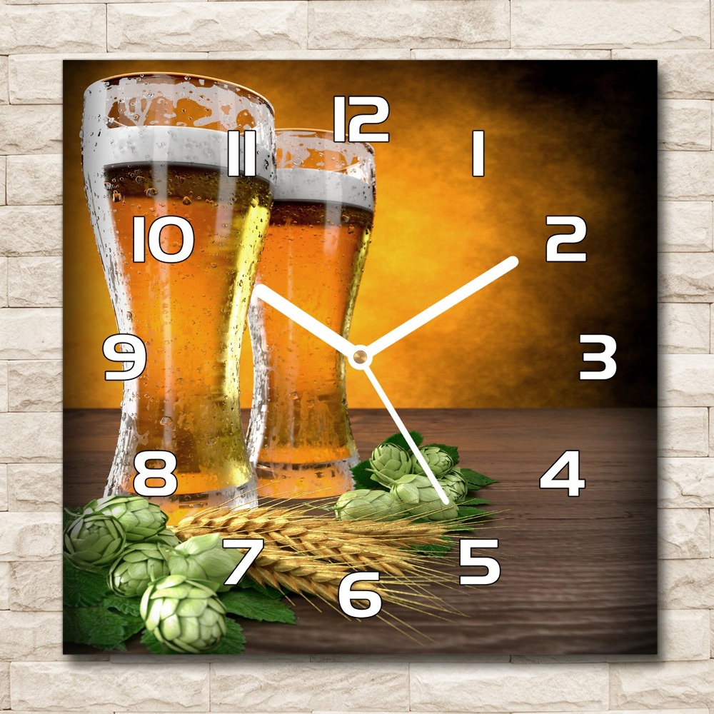 Zegar szklany kwadratowy Dwie szklanki piwa