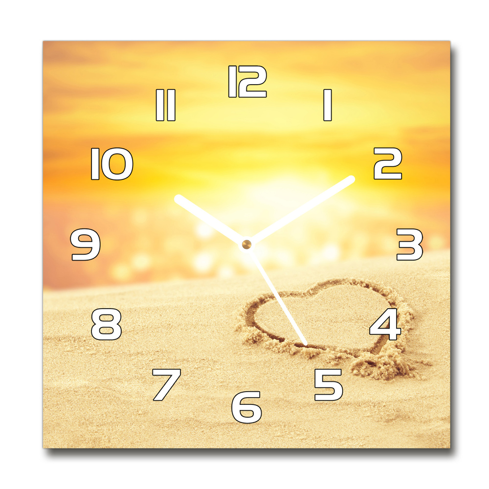 Zegar szklany kwadratowy Serce na piasku