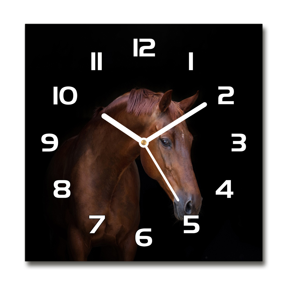 Zegar szklany kwadratowy Brązowy koń