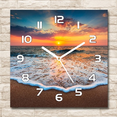Zegar szklany kwadratowy Zachód nad morzem