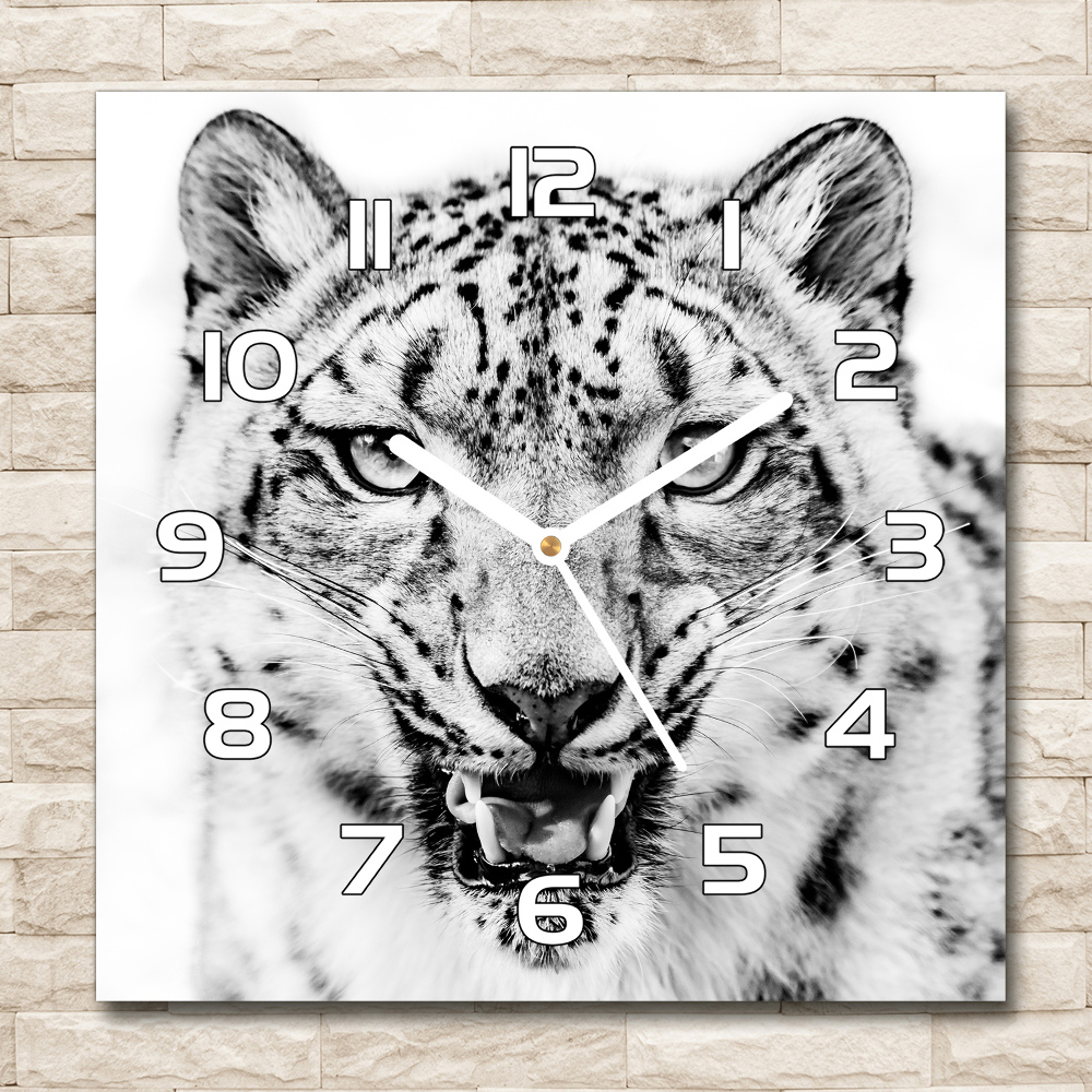 Zegar szklany kwadratowy Śnieżna pantera