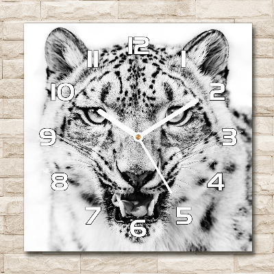Zegar szklany kwadratowy Śnieżna pantera