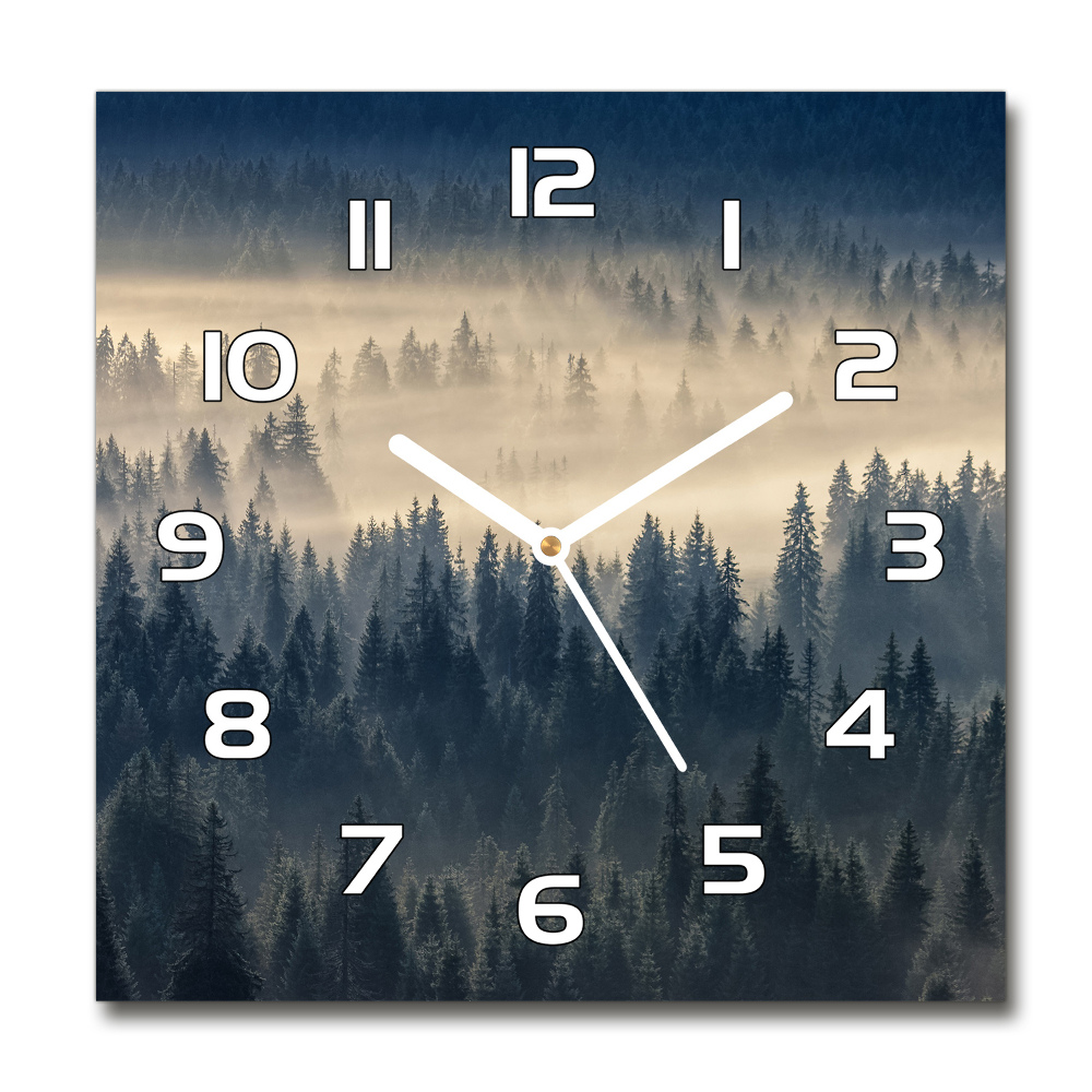 Zegar szklany kwadratowy Mgła nad lasem