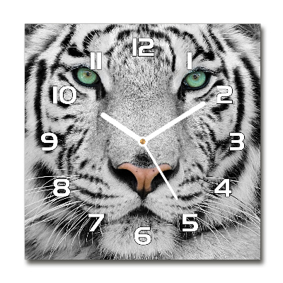 Zegar szklany kwadratowy Biały tygrys