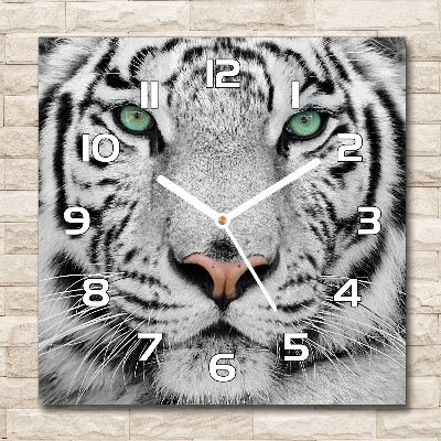 Zegar szklany kwadratowy Biały tygrys