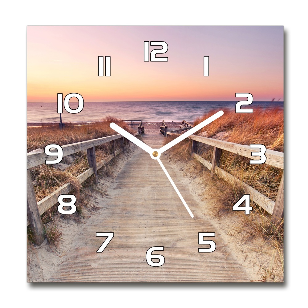Zegar szklany kwadratowy Ścieżka na plażę