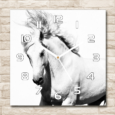 Zegar szklany kwadratowy Biały koń