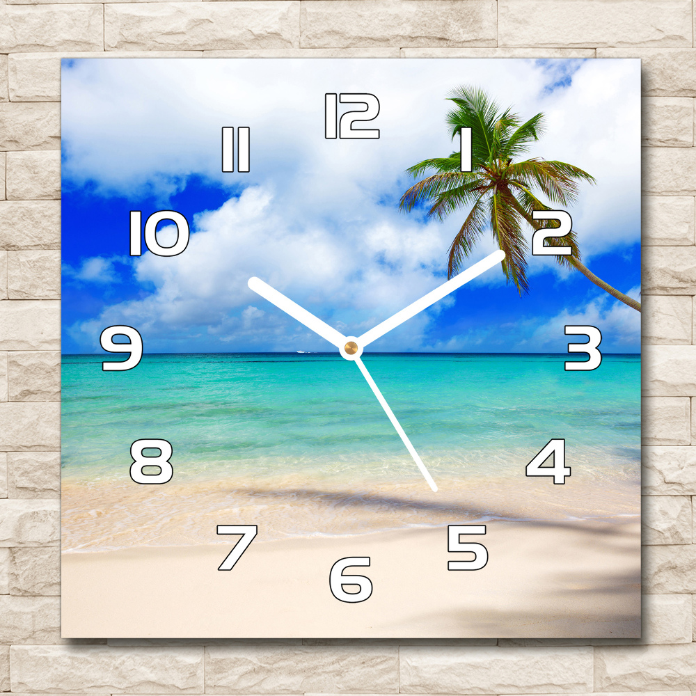 Zegar szklany kwadratowy Karaiby plaża