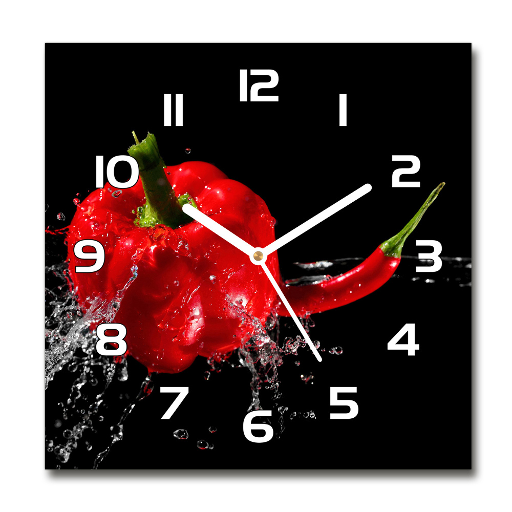 Zegar szklany kwadratowy Czerwone papryki