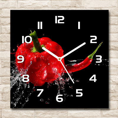 Zegar szklany kwadratowy Czerwone papryki