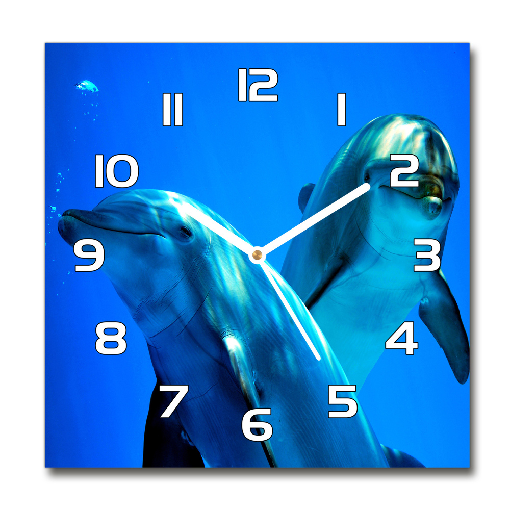 Zegar szklany kwadratowy Dwa delfiny