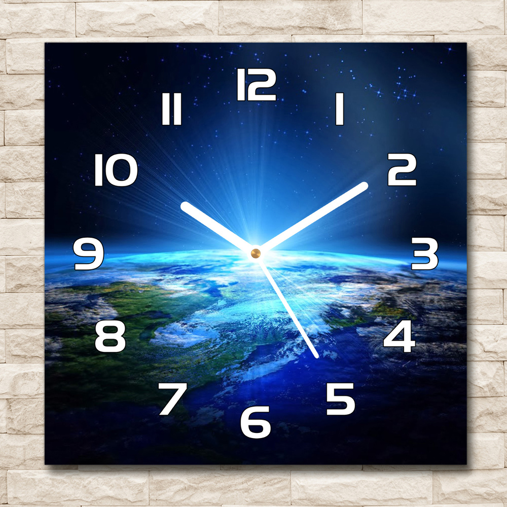 Zegar szklany kwadratowy Planeta Ziemia