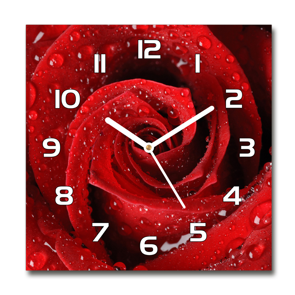 Zegar szklany kwadratowy Krople na róży