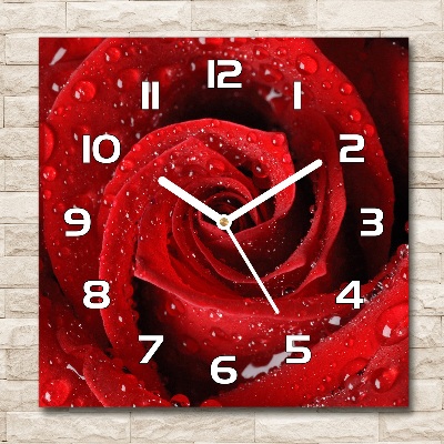 Zegar szklany kwadratowy Krople na róży