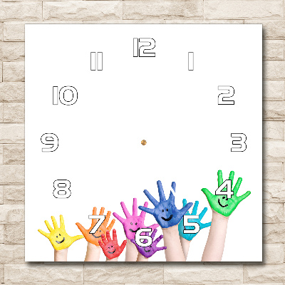 Zegar szklany kwadratowy Pomalowane dłonie