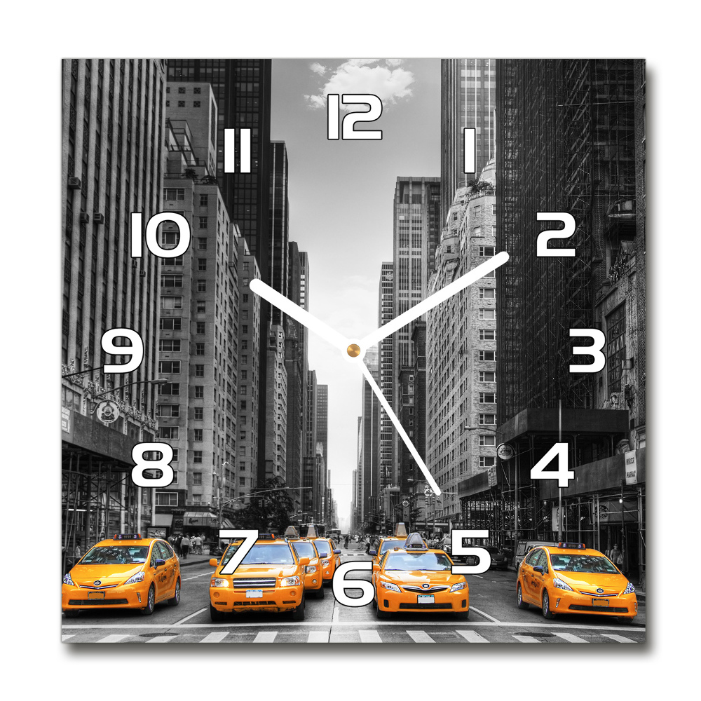 Zegar szklany kwadratowy Taksówki Nowy Jork