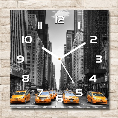 Zegar szklany kwadratowy Taksówki Nowy Jork