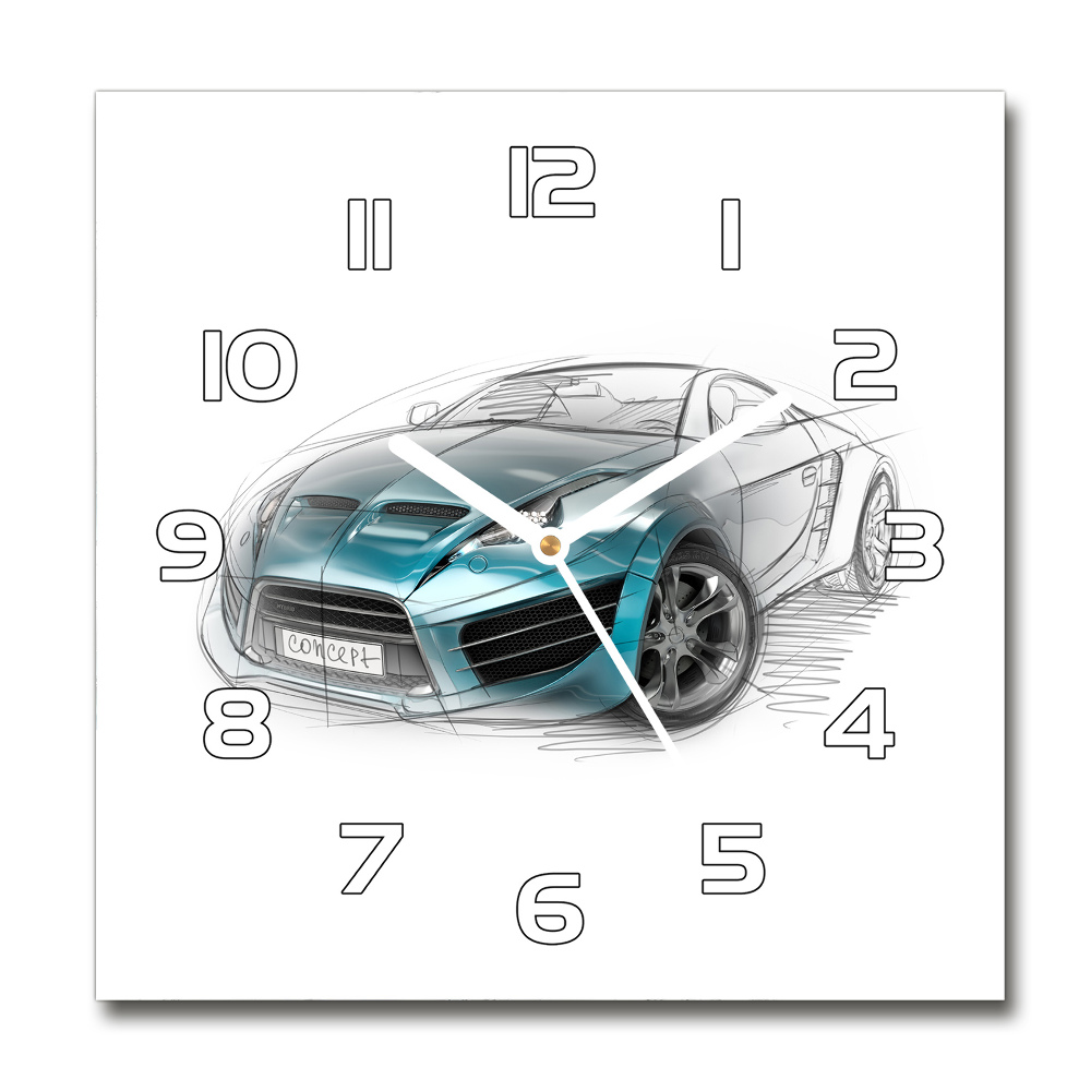 Zegar szklany kwadratowy Szkic samochodu