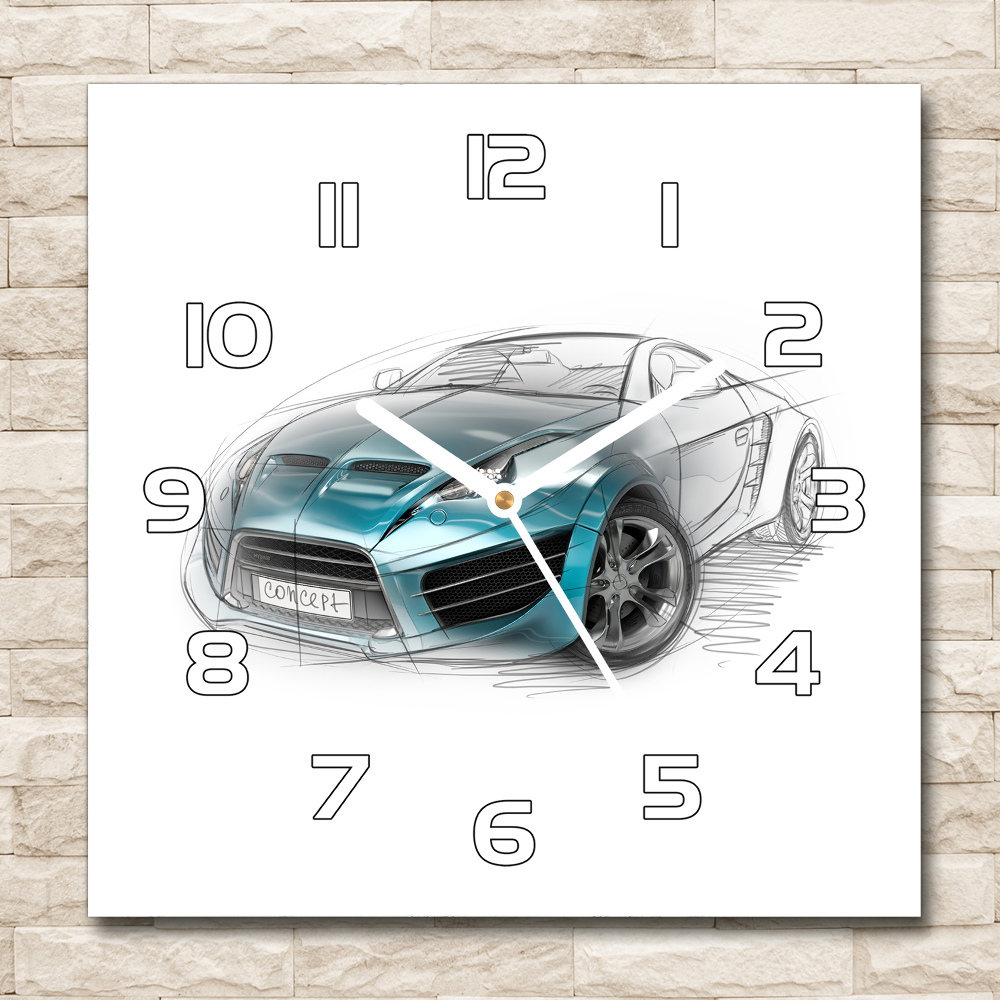 Zegar szklany kwadratowy Szkic samochodu