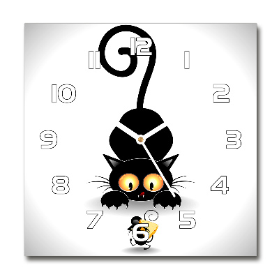 Zegar szklany kwadratowy Kot i mysz