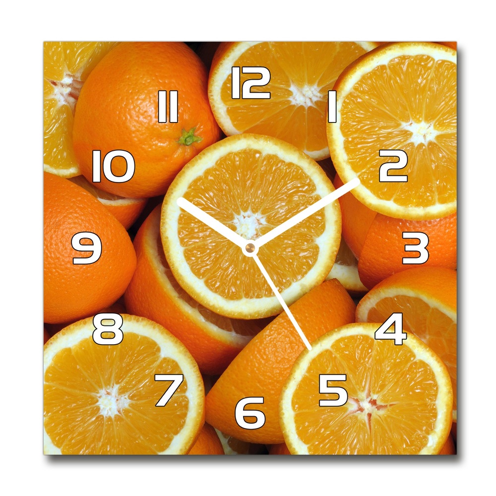 Zegar szklany kwadratowy Połówki pomarańczy