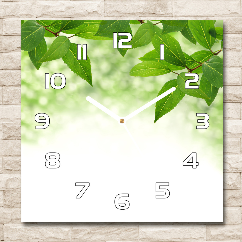 Zegar szklany kwadratowy Zielone liście