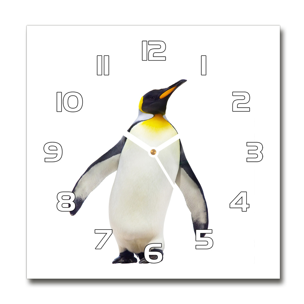 Zegar ścienny szklany kwadratowy Pingwin